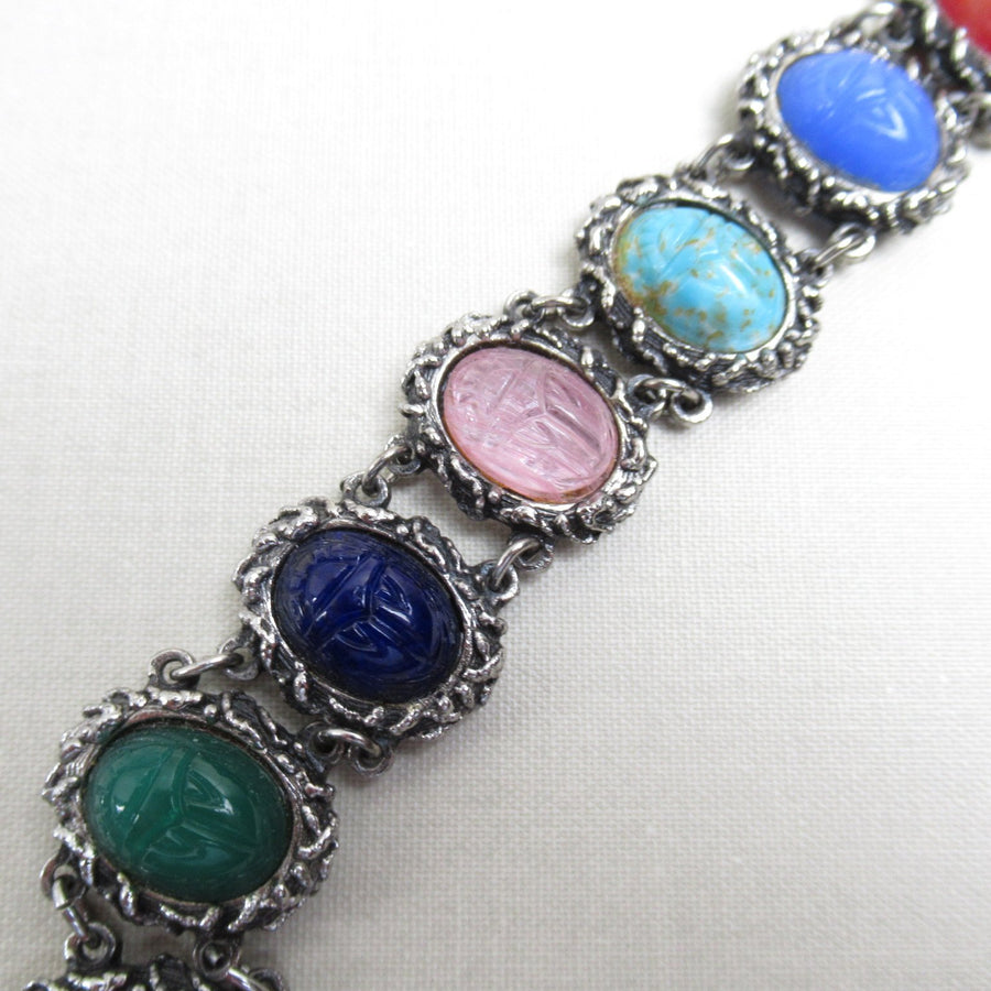 Silver toned Scarab Oval Multi Judy Lee Link bracelet - Clotheshorse Boutique