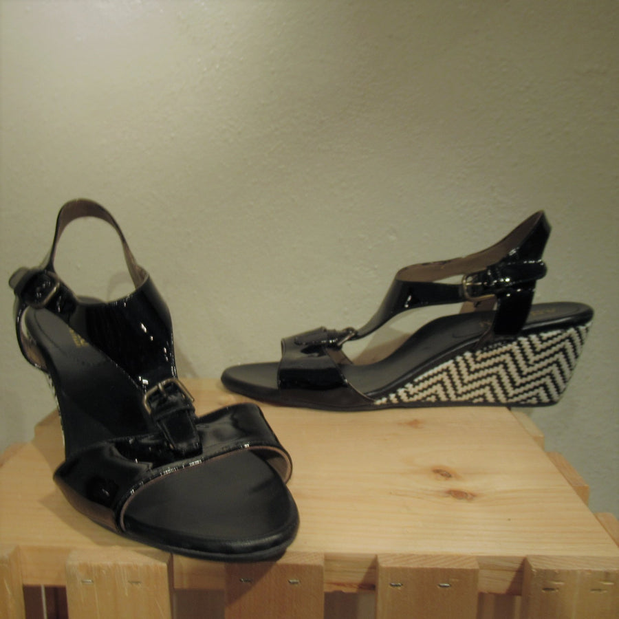 Anyi Lu Black Patent leather Wedge Sandals