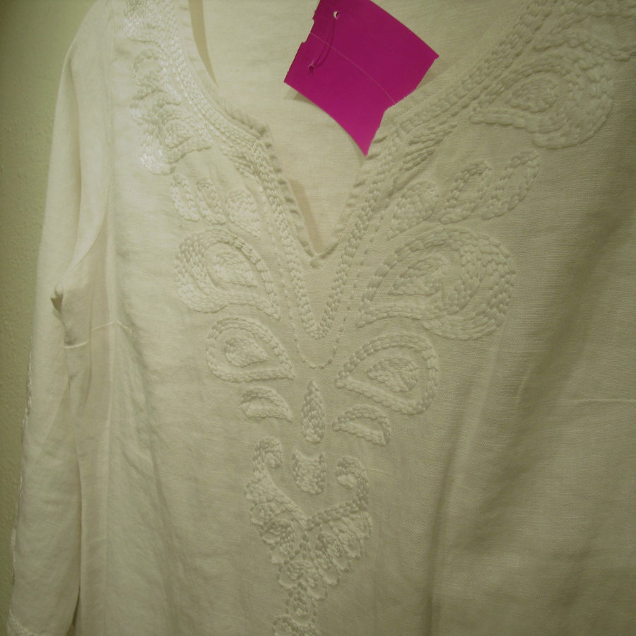 Tommy Bahama White Linen Embroidered 3/4 Dress