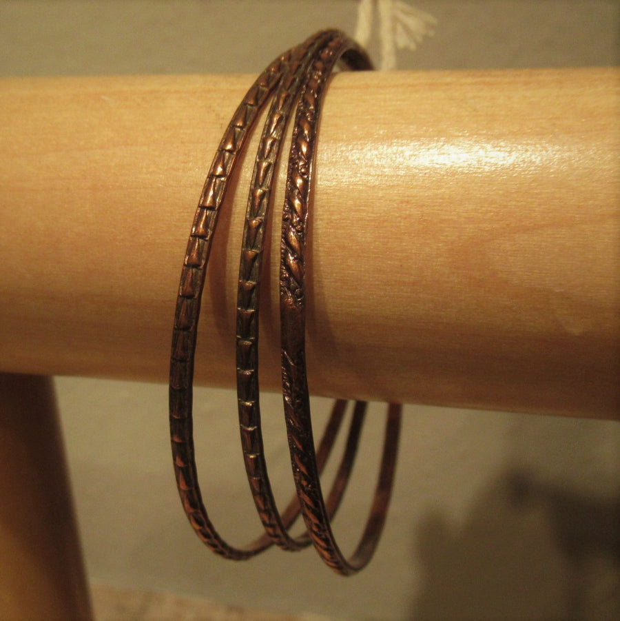 Copper toned set of 3 Textured Bangle bracelet