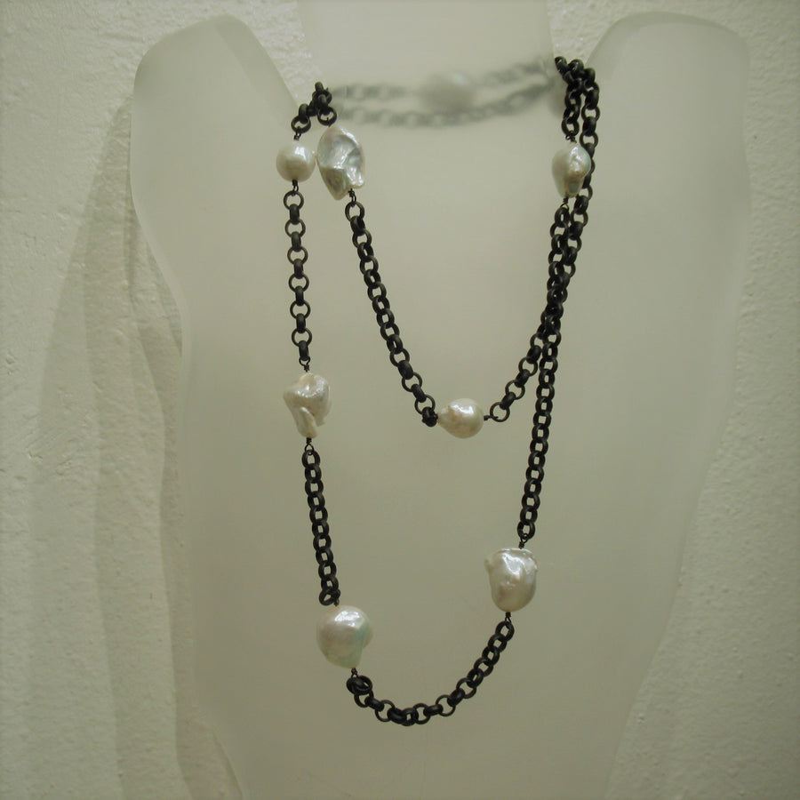 Gunmetal toned Pearl 38 in Large Chain necklace