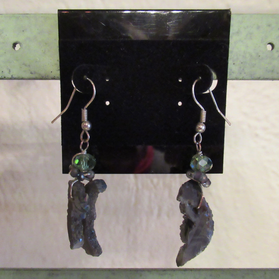 Silver toned Drusy Double Purple Wire dangle earrings