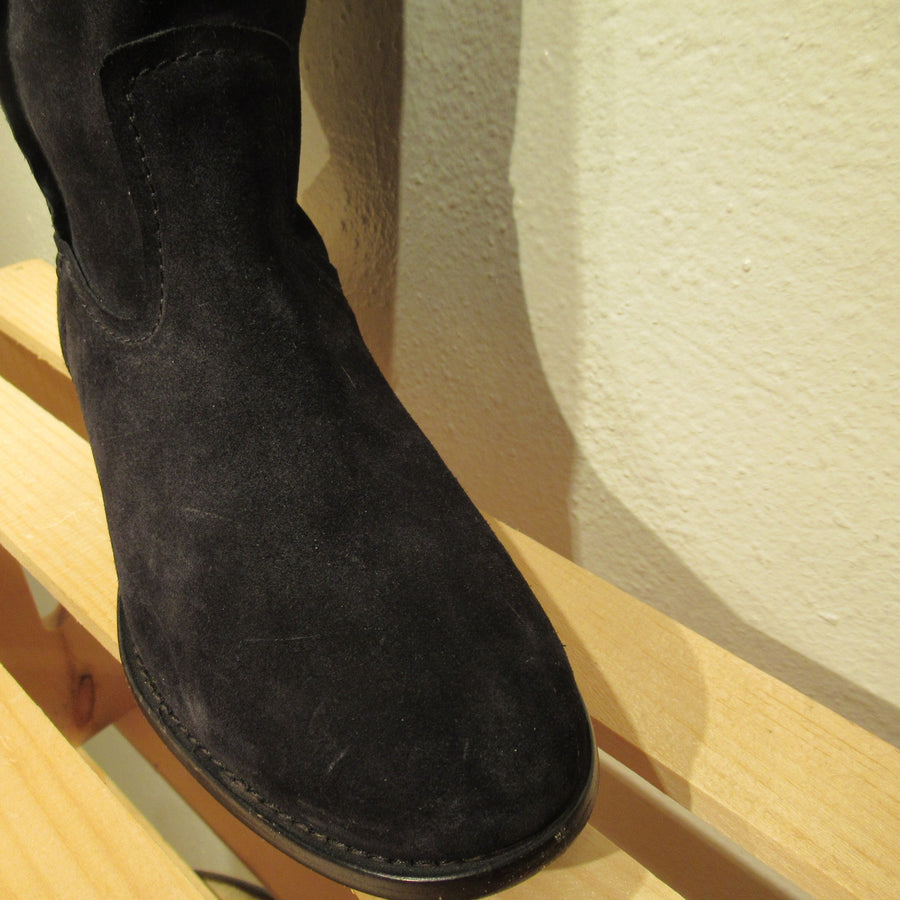 Frye Black Suede Tall T straps