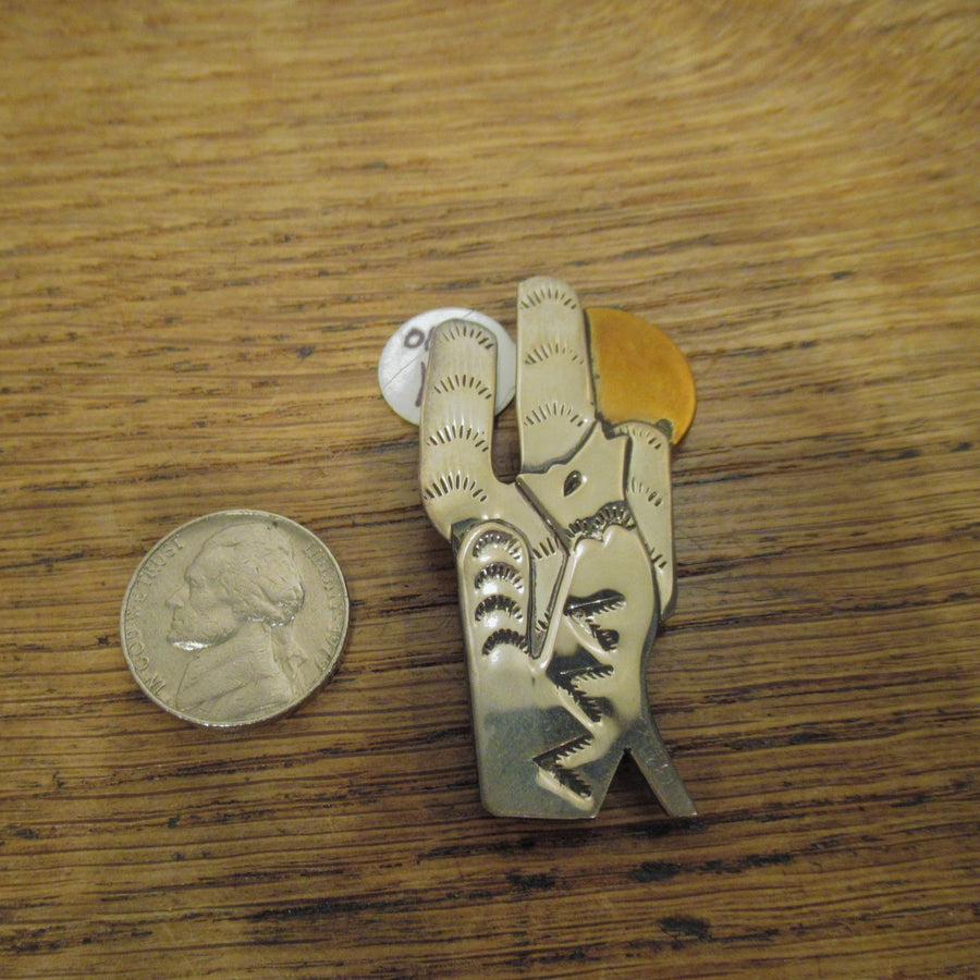 Sterling silver w/brass Coyote Nakai Stamped Pin