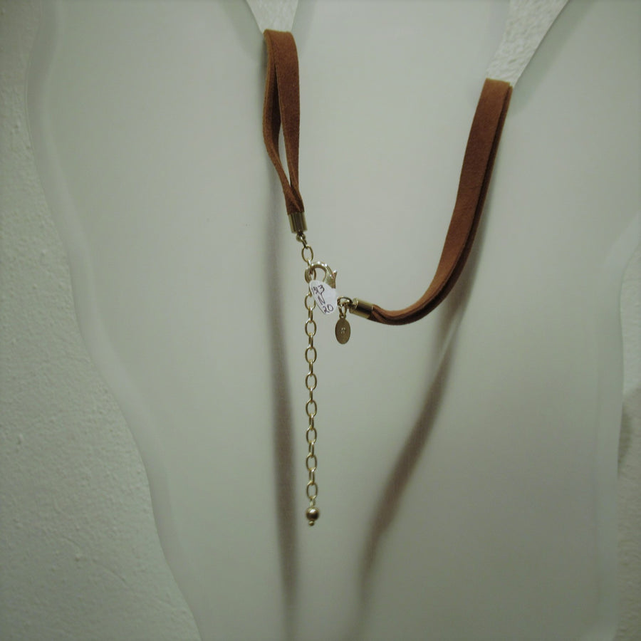 Gold toned Circle Plastic Long Cut out Brown Chico's Cord necklace