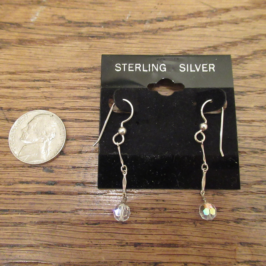 Sterling silver Bead Faceted Clear Wire dangle earrings