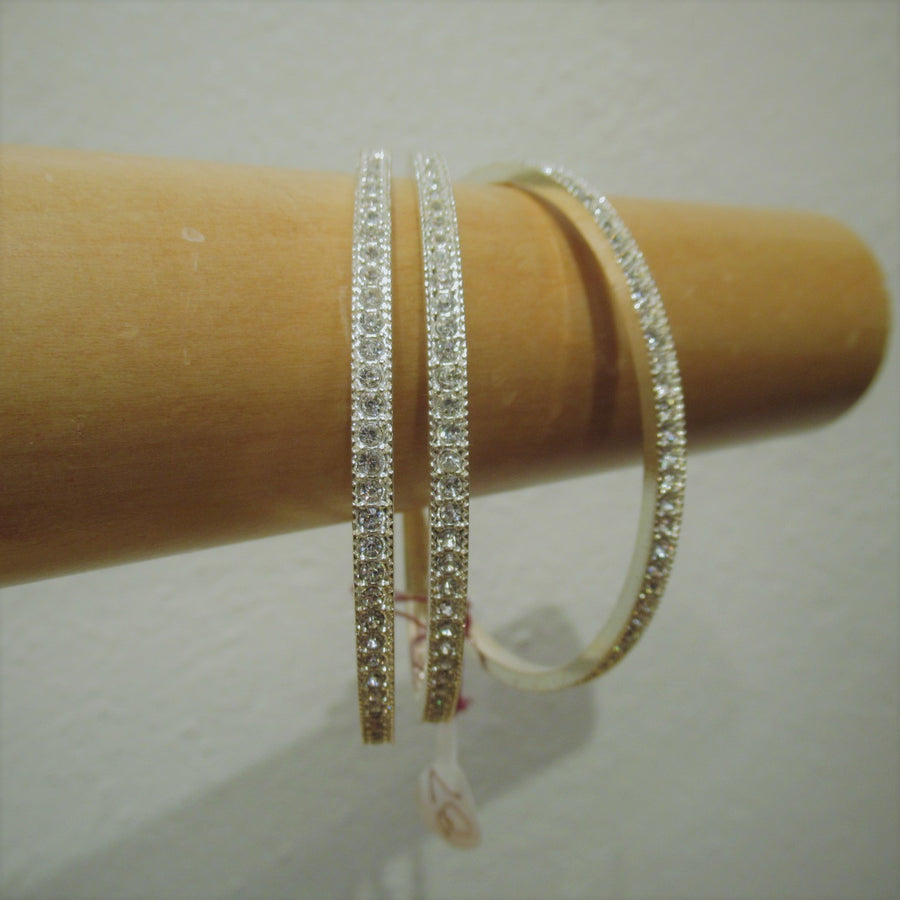 Brushed silver tone Crystal set of 3 Bangle bracelet