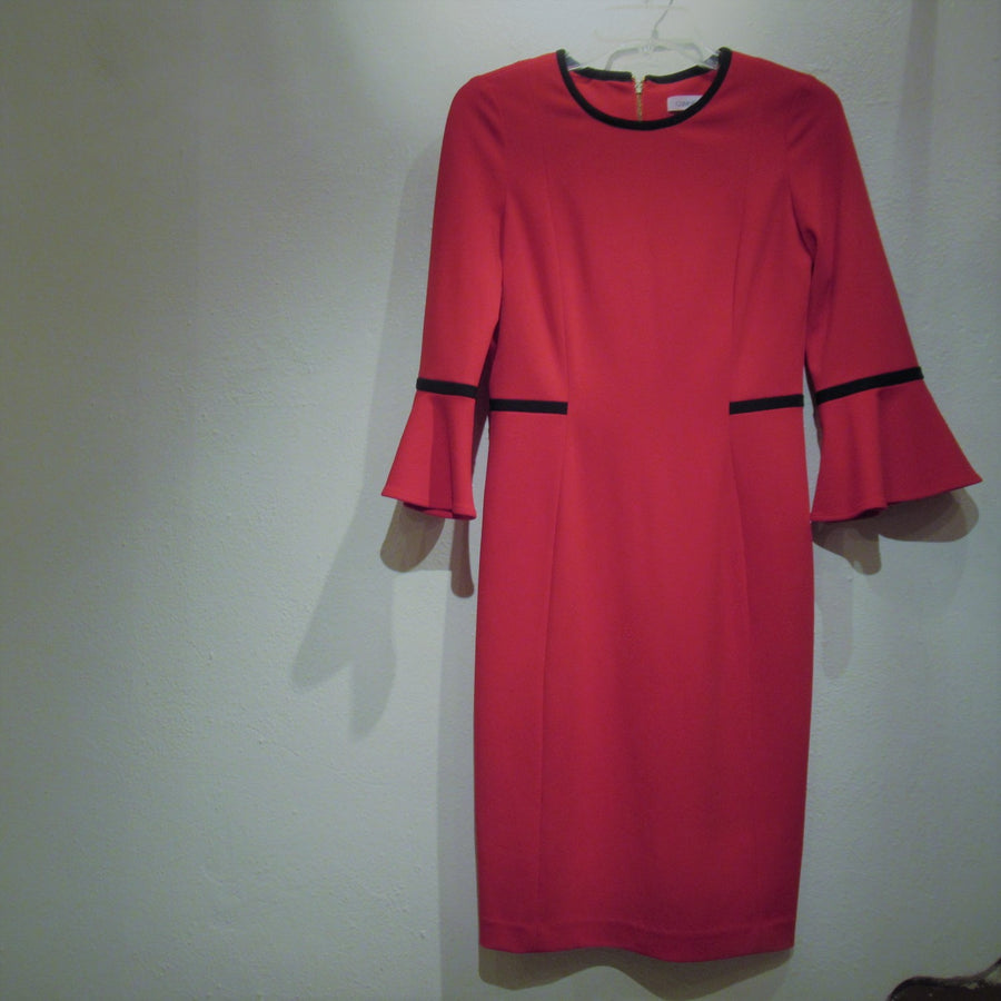 Calvin Klein Red Poly blend Knit Spectator 3/4 Dress