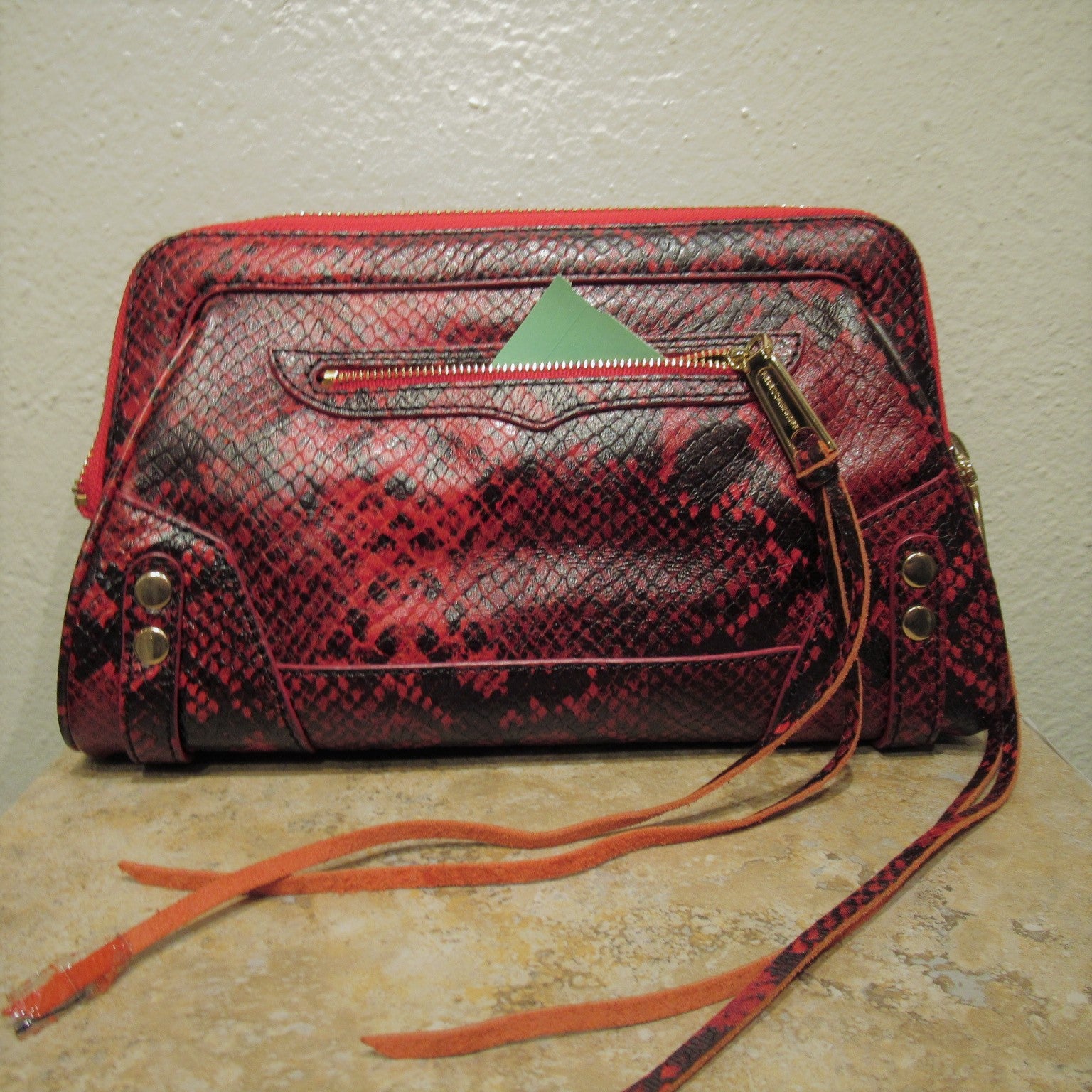 Rebecca minkoff snakeskin leather clutch deals