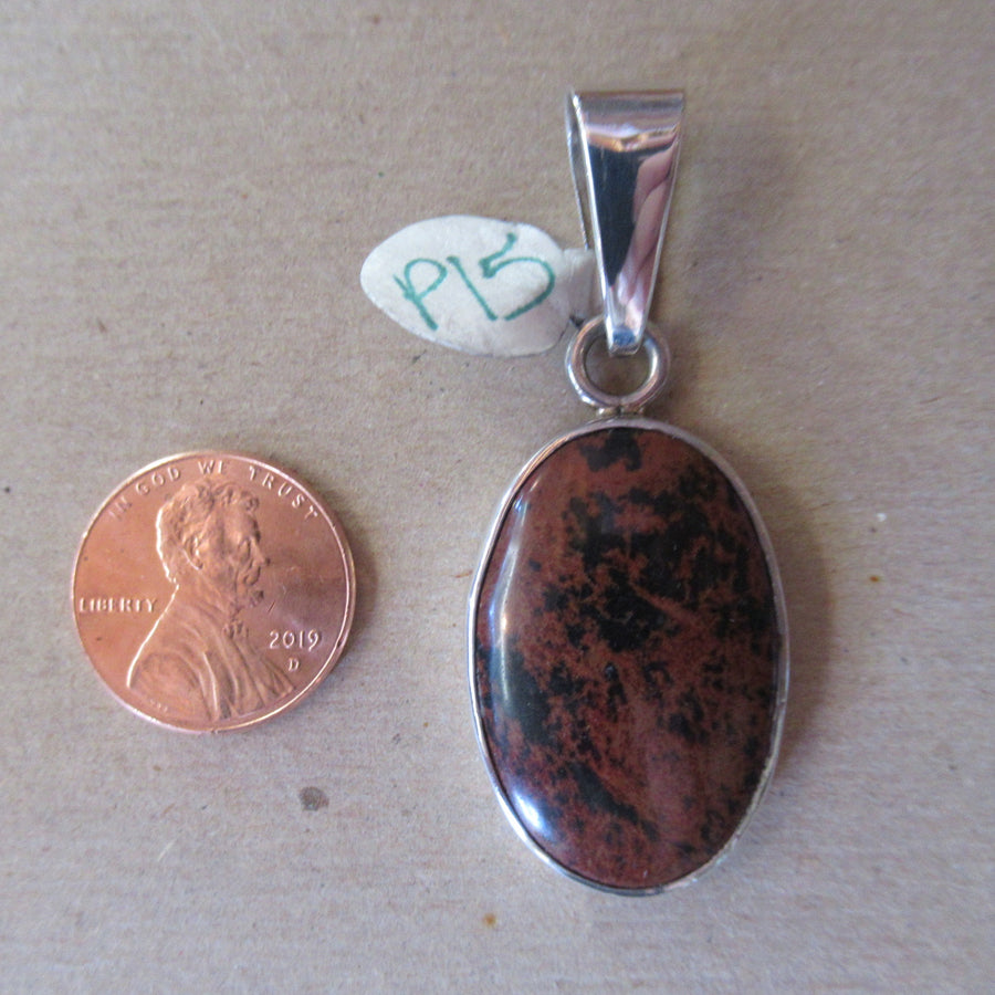 Sterling silver Oval Mahogany obsidian Charles Albert Bail pendant