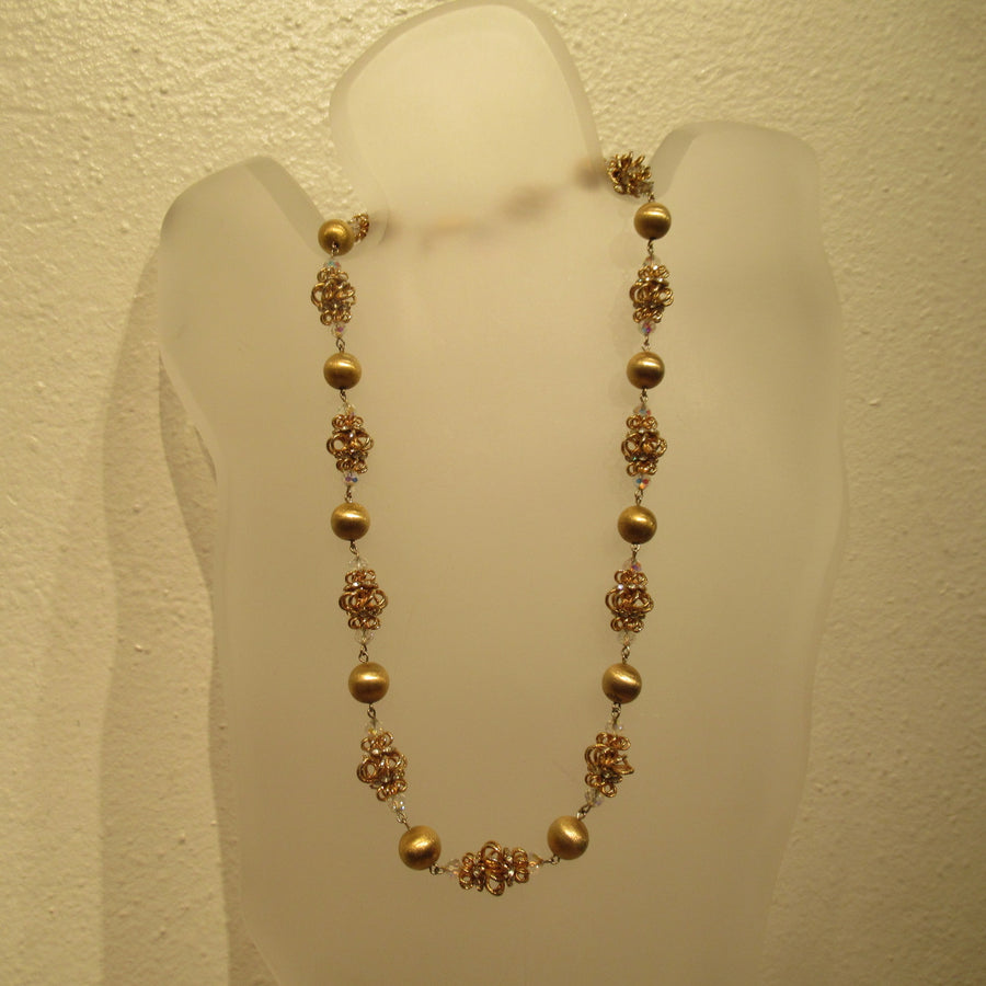 Gold toned Ball Crystal Textured Vendome Beaded necklace