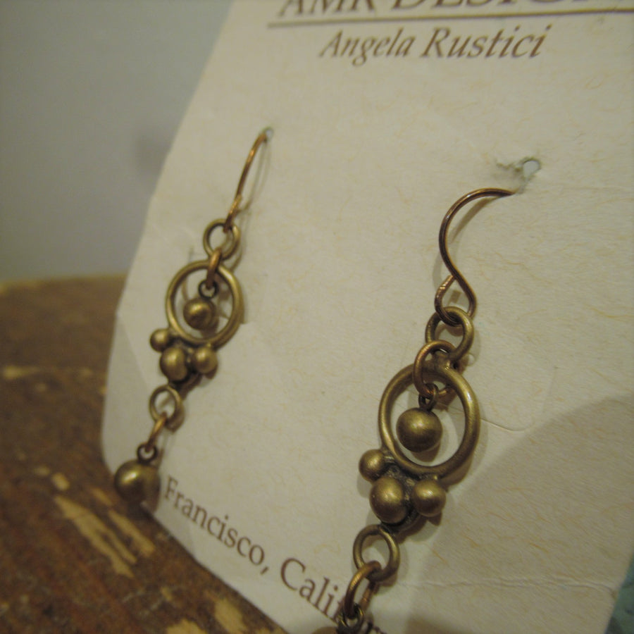 Brushed brass tone Multi Beaded Angela Rustici Wire dangle earrings