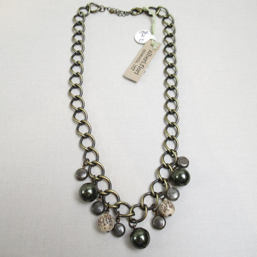 Brass toned Faux pearl Olive Alberi Fiori Chain necklace - Clotheshorse Boutique