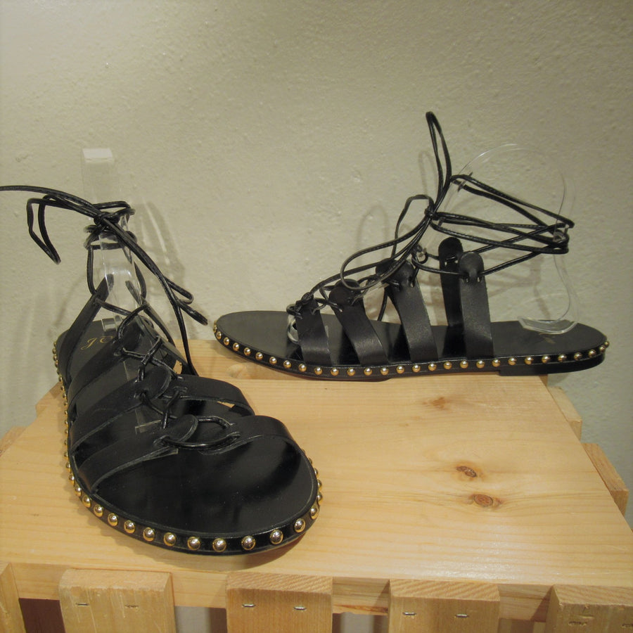 J Crew Black Leather Lace up Sandals