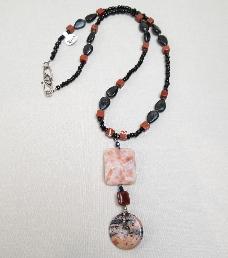 Silver toned Square Peach Beaded necklace - Clotheshorse Boutique