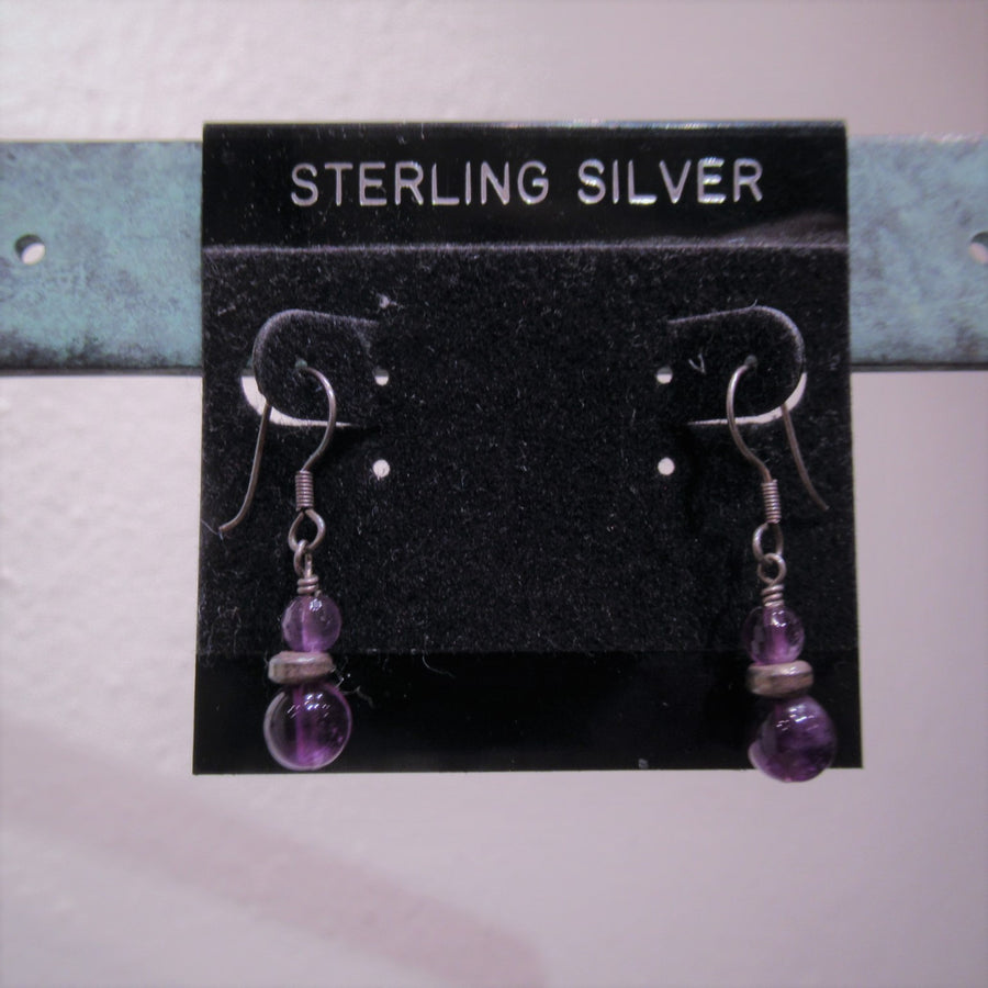 Sterling silver Beaded Purple Wire dangle earrings