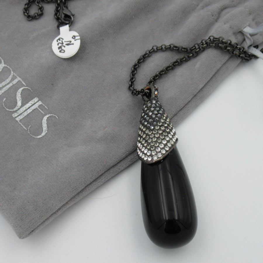 Gunmetal toned Teardrop Long Black Chain necklace - Clotheshorse Boutique