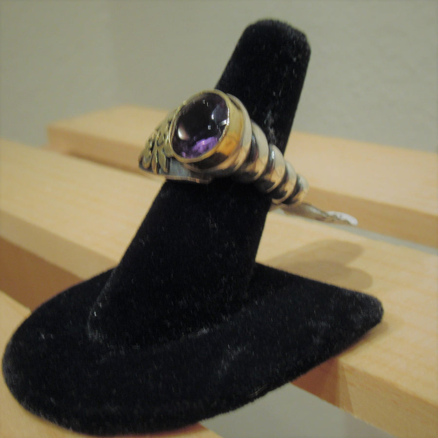 Sterling silver w/brass Round Faceted Purple Bora Ring