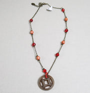 Brass toned Red Beaded necklace - Clotheshorse Boutique