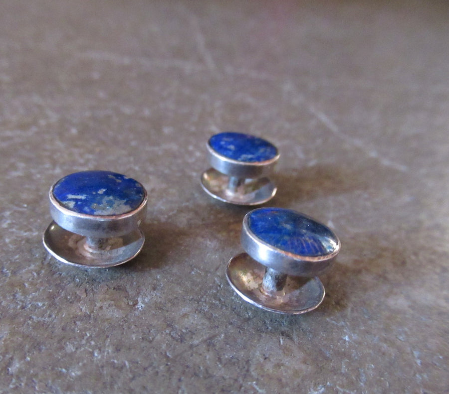 Sterling silver Round Lapis 3 Shirt stud