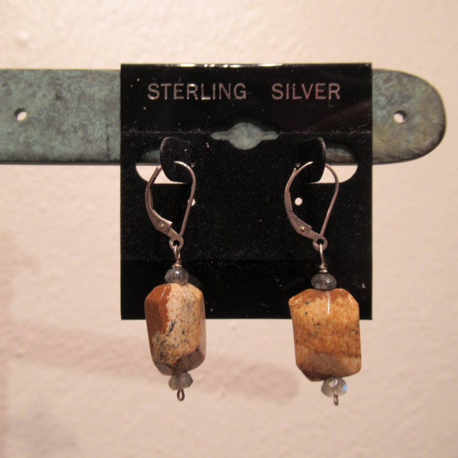Sterling silver Rectangle Jasper Faceted Wire dangle earrings