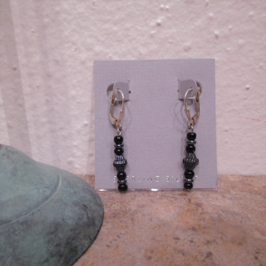Sterling silver Beaded Black Wire dangle earrings