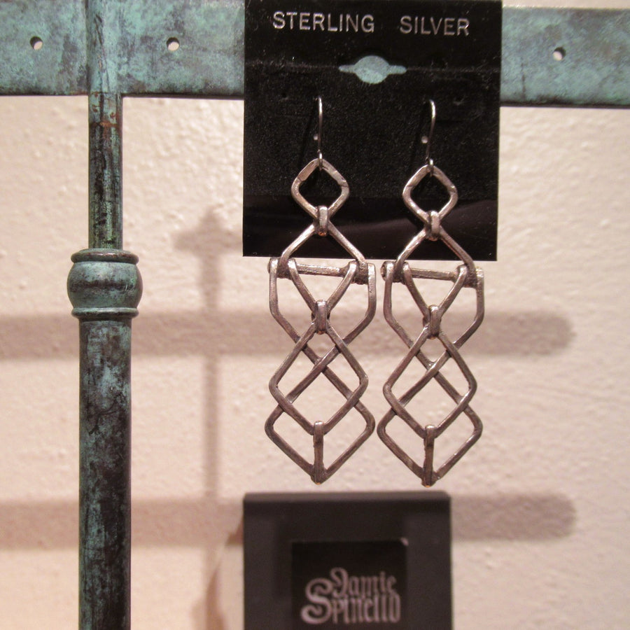 Sterling silver 925 Lattice Jamie Spinello Long Wire dangle earrings