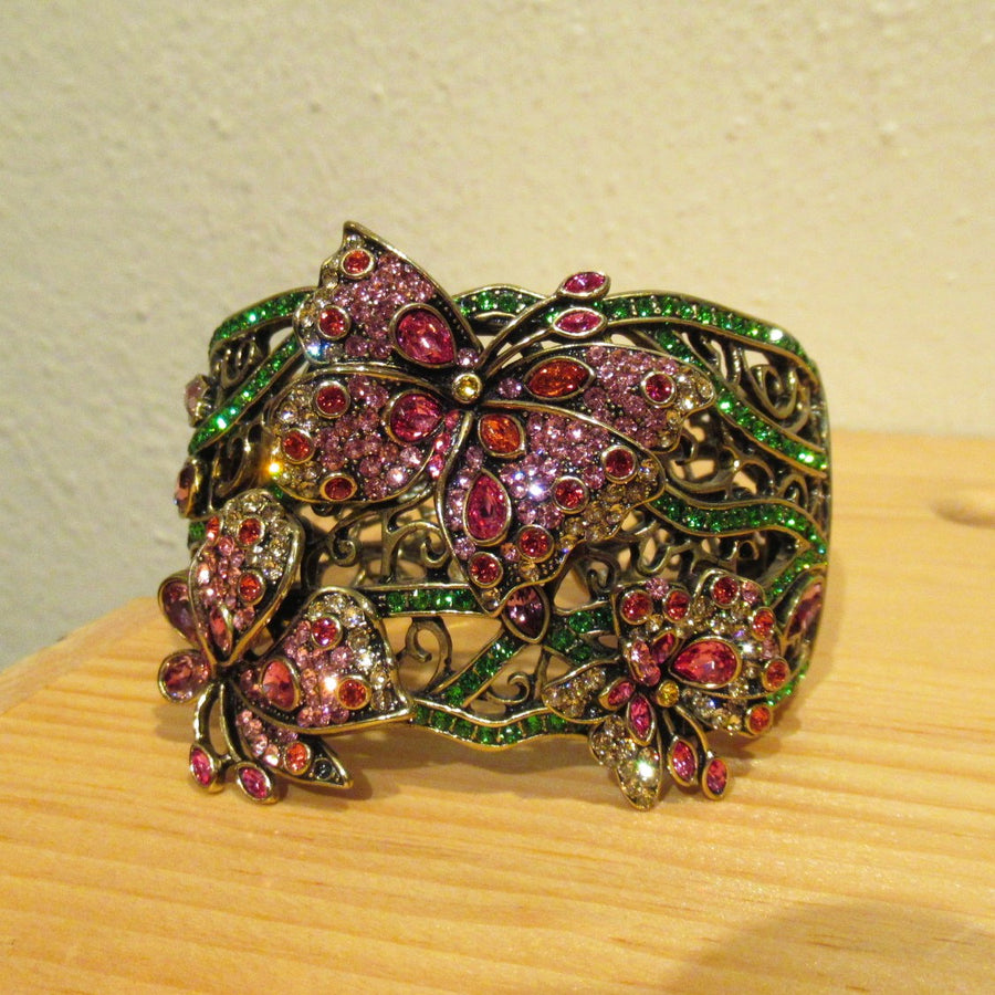Brass toned Butterfly 3 Faceted Pink Heidi Daus Cuff bracelet