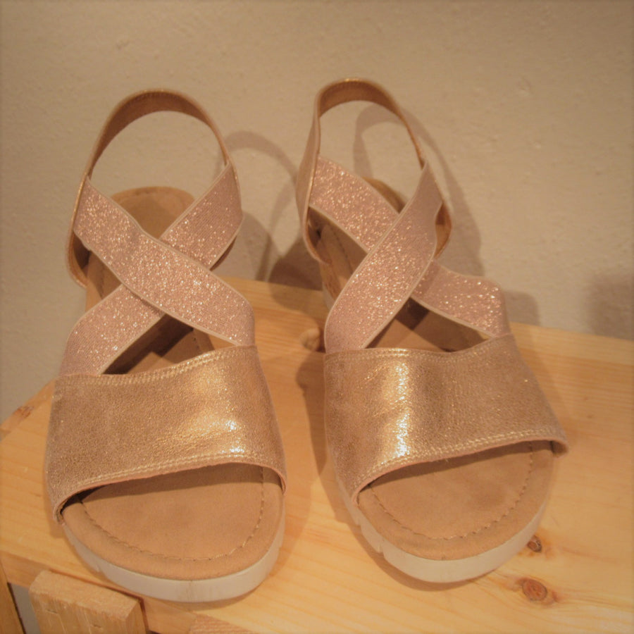 Gabor Rose gold Leather/Fabric Wedge Sandals