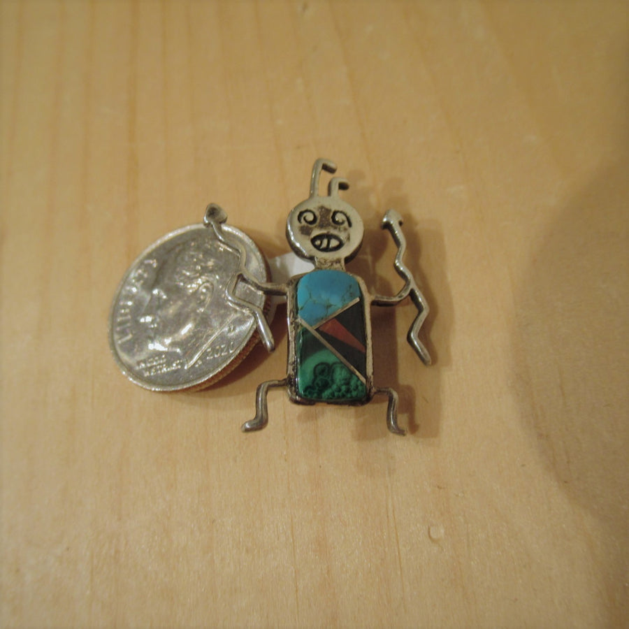 Sterling silver 925 Figure Small Inlaid Pin