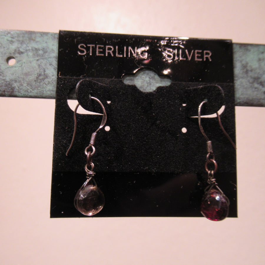 Sterling silver Teardrop Garnet Faceted Wire dangle earrings