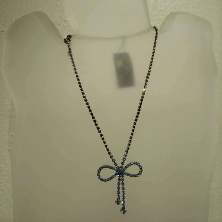 Gunmetal toned Bow Blue Tiara Misu Link necklace