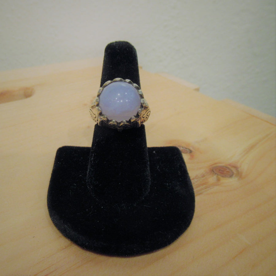 Sterling silver 925 Round Chalcedony Blue Saville Heavy Stamped Ring