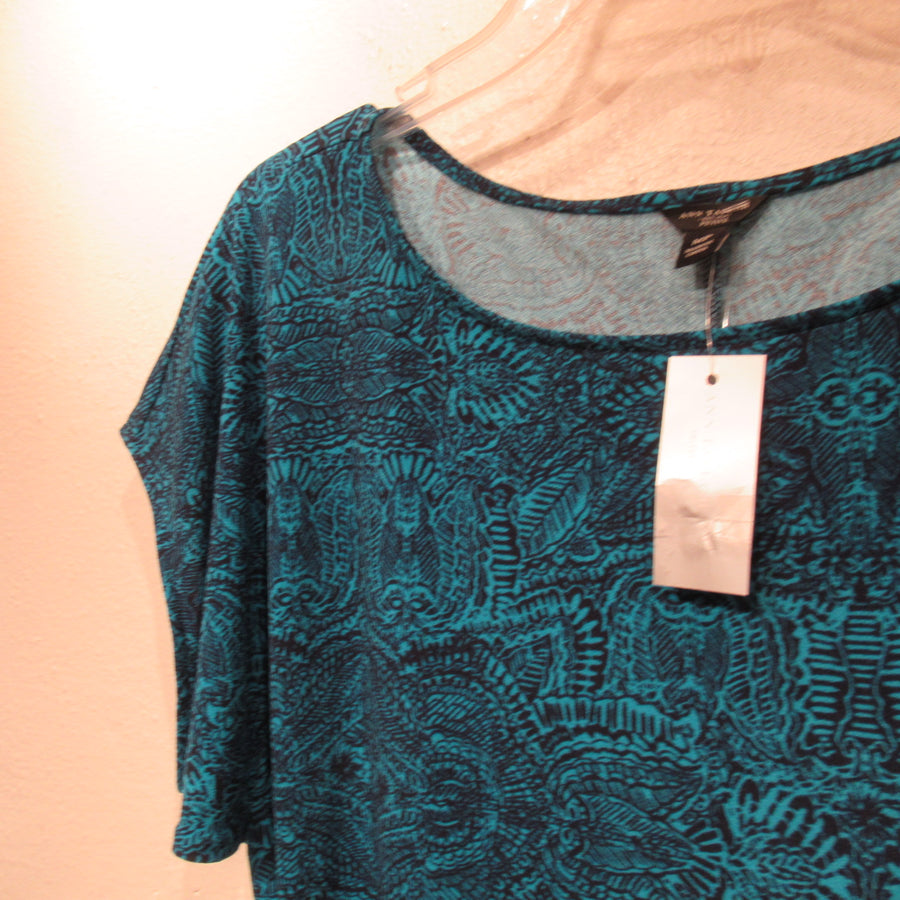Ann Taylor Turquoise Poly blend Knit Print Cap Dress
