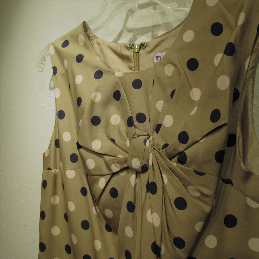 Whit Khaki Silk Polka Dot S L Bow Dress