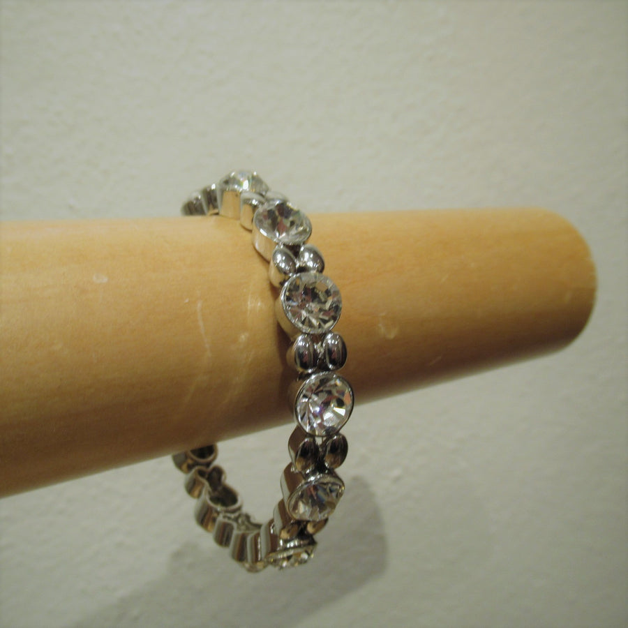 Silver toned Round Crystal Faceted Stretch bracelet