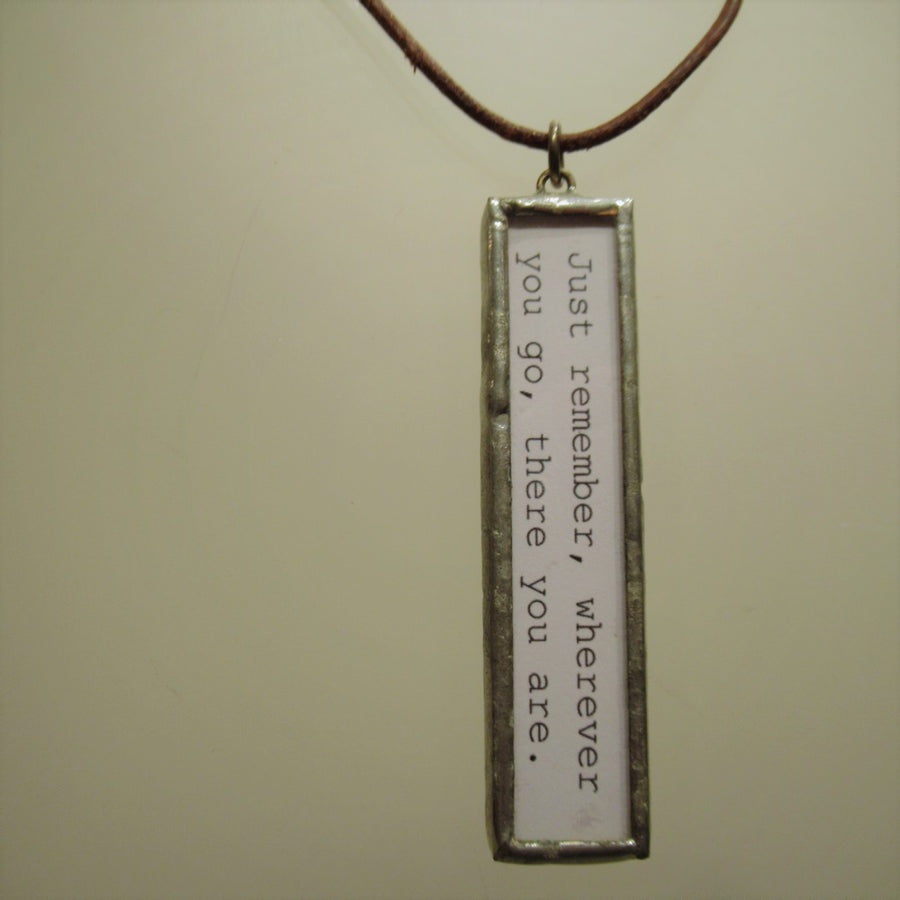 Pewter toned Rectangular Print Glass Cord necklace