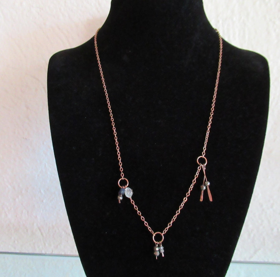 Rose gold toned Delicate Beaded Gray Chain necklace
