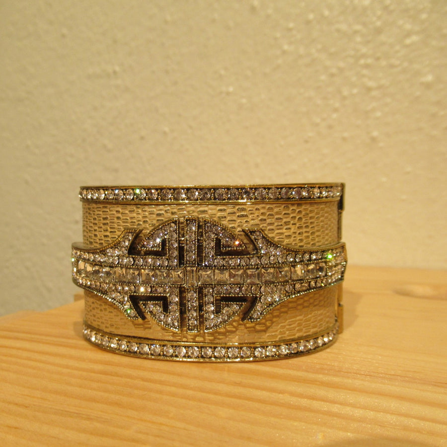 Brass toned Faceted Clear Heidi Daus Wide Clamper bracelet