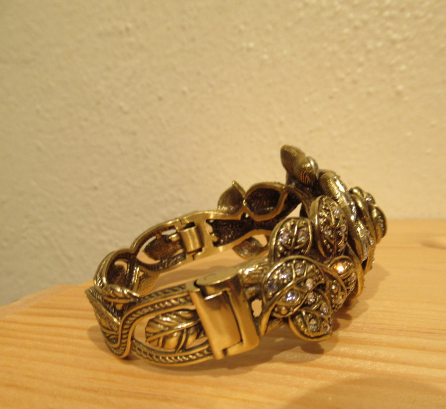 Brass toned Flower Faceted Clear Heidi Daus Cuff bracelet