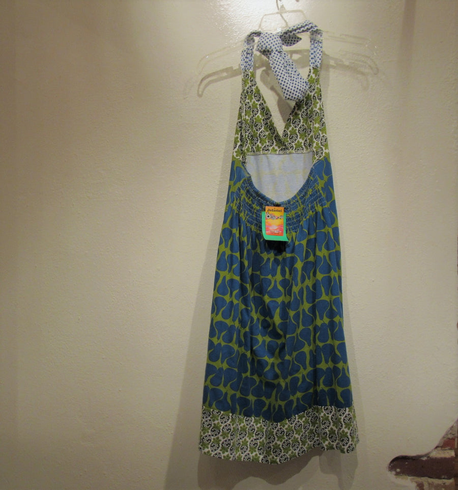 Jedzebel Olive Cotton Knit Print Halter Dress