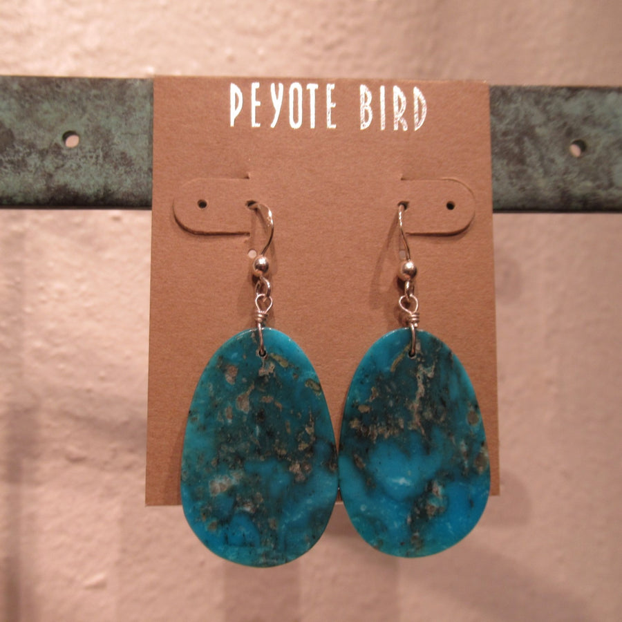Sterling silver 925 Slab Turquoise Peyote Bird Wire dangle earrings