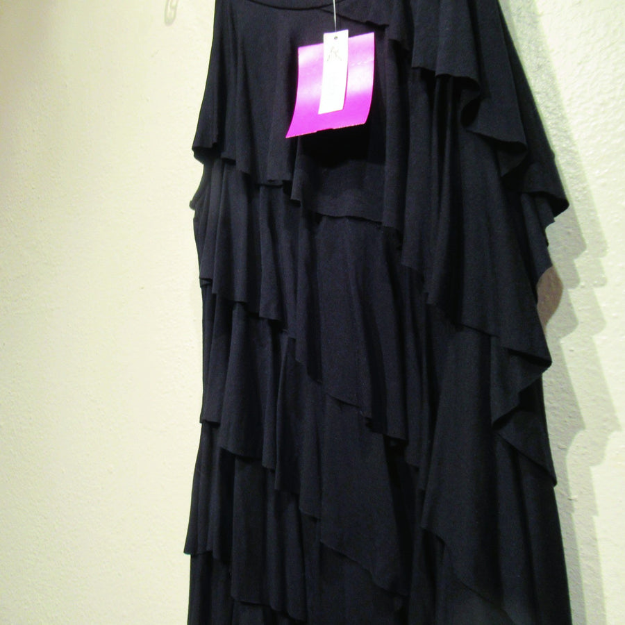 White House Black Market Black Modal blend Knit Ruffled S L Dress