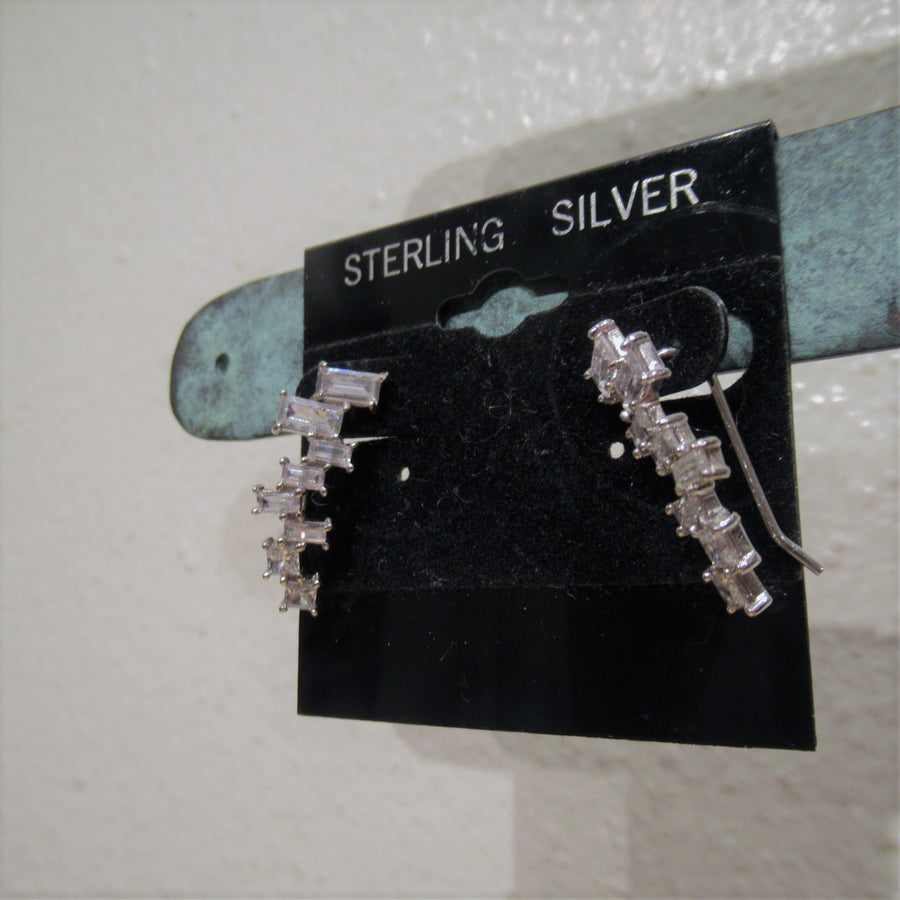 Sterling silver 925 Baguette Multi Faceted Clear Wire earrings