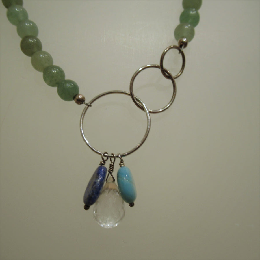 Silver toned Green 17.5 in Beaded necklace