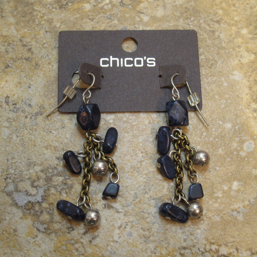 Silver toned Beaded Navy Chico's Wire dangle earrings - Clotheshorse Boutique