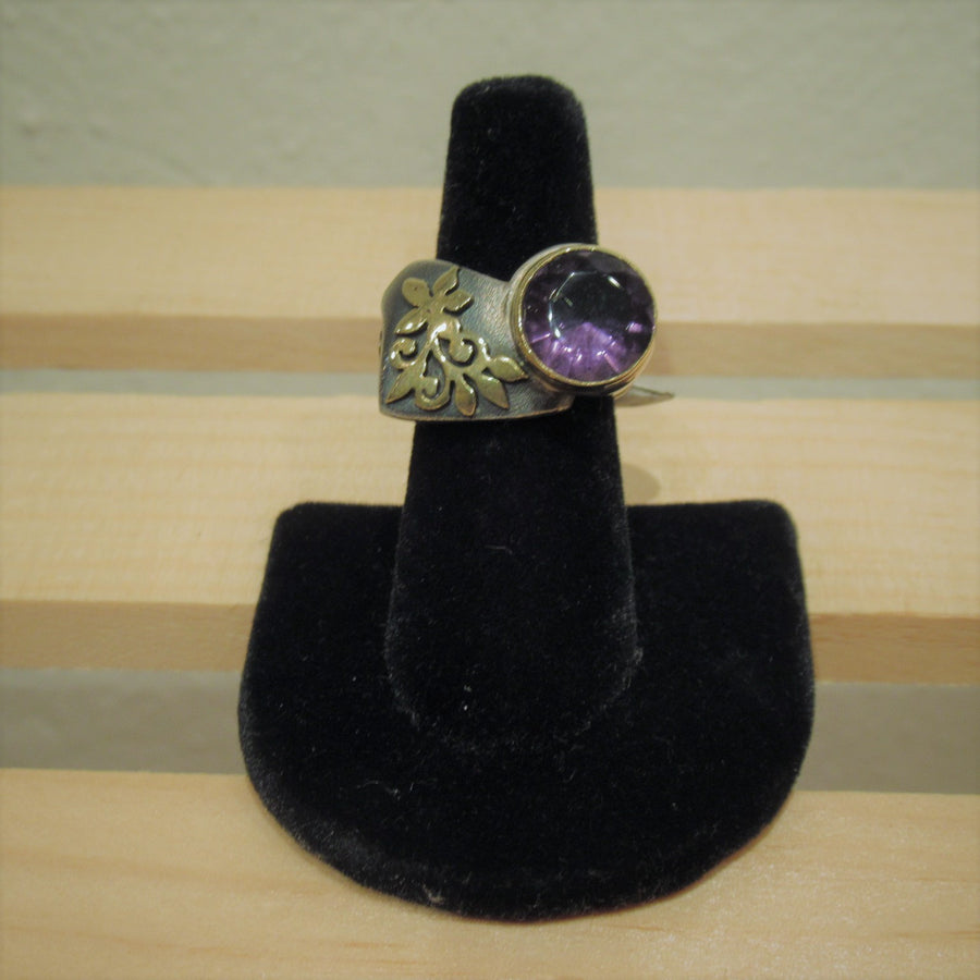 Sterling silver w/brass Round Faceted Purple Bora Ring