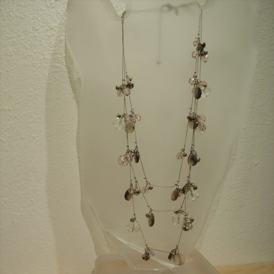 Silver toned Glass 3 strand Faceted Smoky Chico's Chain necklace