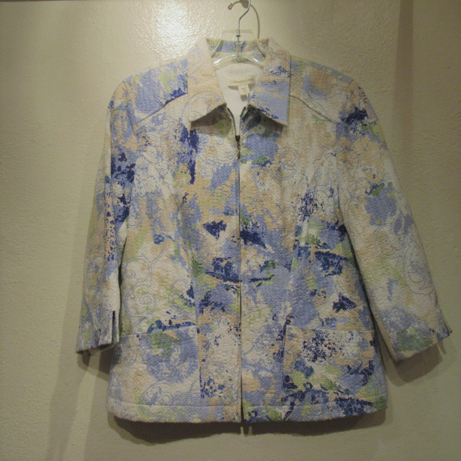 Coldwater Creek Blue Cotton Print Embroidered Jacket