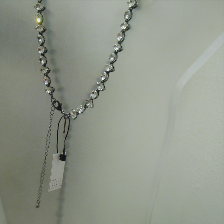 Gunmetal toned Y Oval Crystal Long Faceted Link necklace
